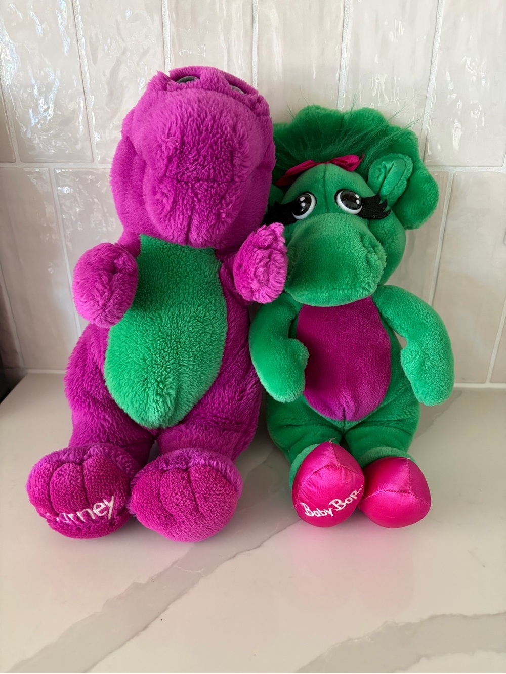 Barney & Friends Vintage 1992 Barney & Baby Bop Plush Lot of 2 Purple/Green